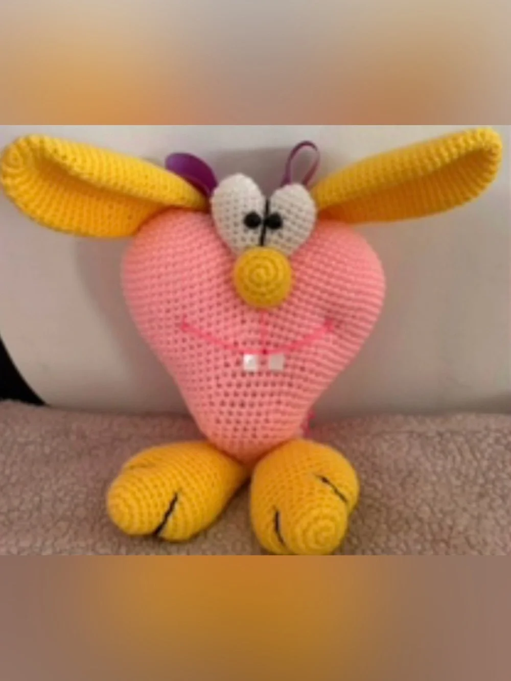 Handcrafted Pink & Yellow Crochet Bird Plush - Charming Heart Design